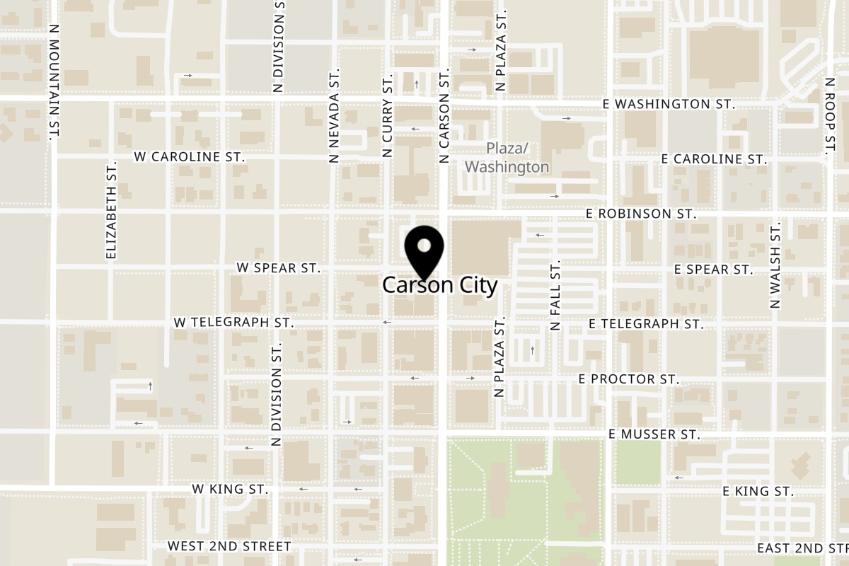 Map showing the location of Tee Jay's Corner Cafe on 420 N Carson St in Carson City